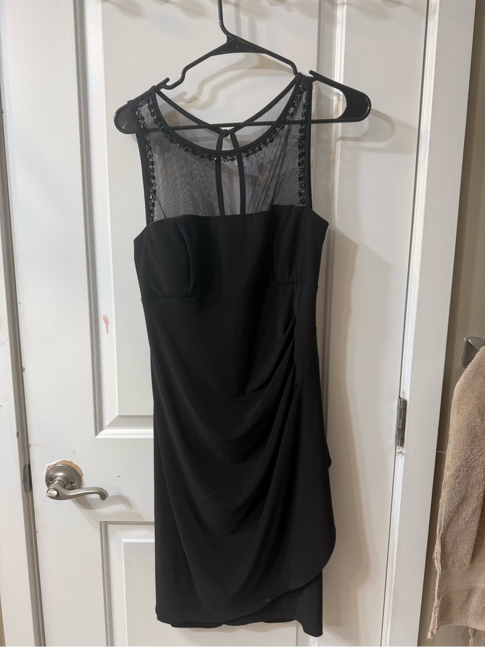 House of CB Black One-Shoulder Mesh Yoke Evening Dress